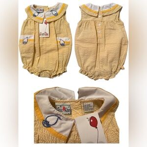 NWT Vintage Good Kidz Yellow Baby Romper with Balloon Embroidery